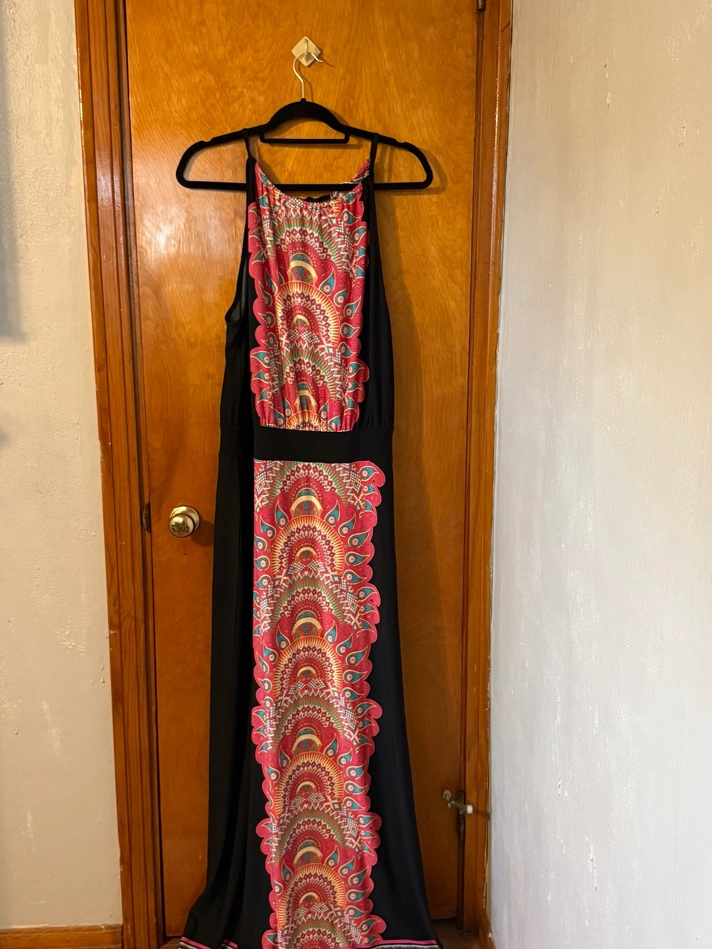 New York & Company Black Maxi Dress with Pink and Teal Center Panel